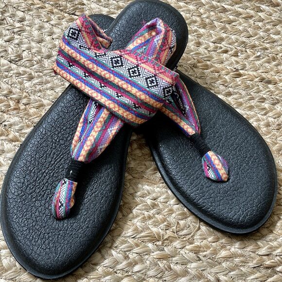 Sanuk Sandals Women 11 Yoga Sling 2 Aztec Boho Slingback Thong Multicolor Fabric - Picture 8 of 8